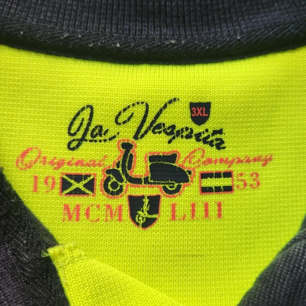 La Vespina Polo Shirt Mens 3XL Navy Blue Neon Green Trim Sporty Casual Pique Top